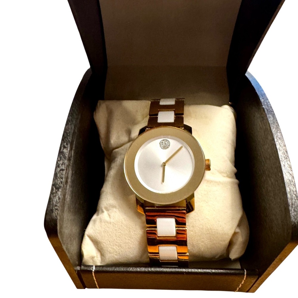 Movado BOLD Iconic Museum Dial Gold White Ceramic Swiss Quartz Women's Watch